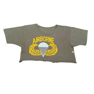 Vintage Army Airborne Paratrooper Cropped Shirt Single Stitch 80s 90s Distressed